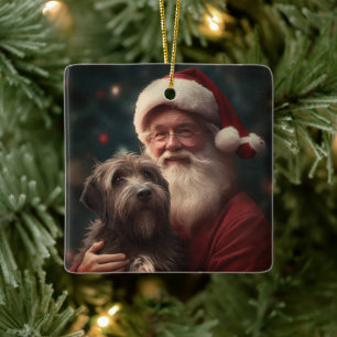 Wirehaired Pointing Griffon Santa Claus Christmas Ceramic Ornament