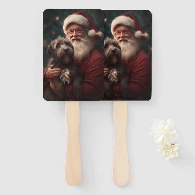 Wirehaired Pointing Griffon Santa Claus Christmas Hand Fan (Front and Back)