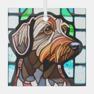 Wirehaired Pointing Griffon "Stained Glass"  Glass Ornament