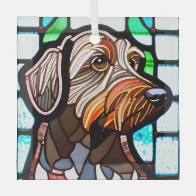 Wirehaired Pointing Griffon "Stained Glass"  Glass Ornament (Front)