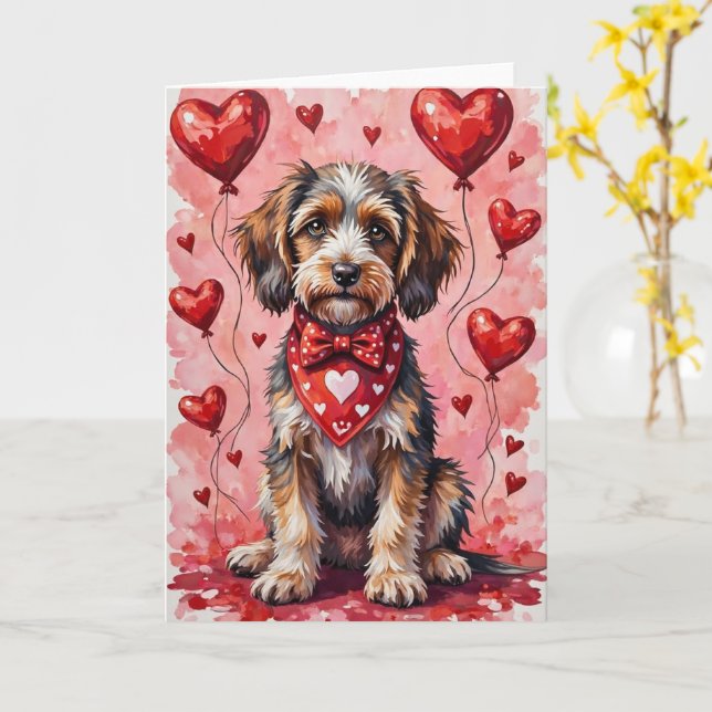 Wirehaired Pointing Griffon Valentine Dog Card (Yellow Flower)