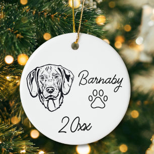 Wirehaired Vizsla Dog Custom Name & Year Line Art Ceramic Ornament