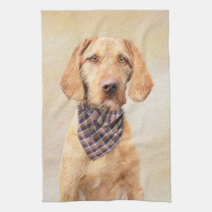 Wirehaired Vizsla Painting - Cute Original Dog Art Kitchen Towel