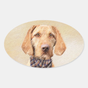 Wirehaired Vizsla Painting - Cute Original Dog Art Oval Sticker