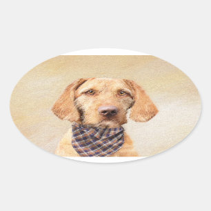 Wirehaired Vizsla Painting - Cute Original Dog Art Oval Sticker