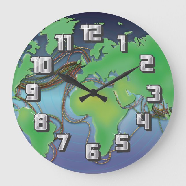 Wires of the World - Undersea Cables Large Clock (Front)