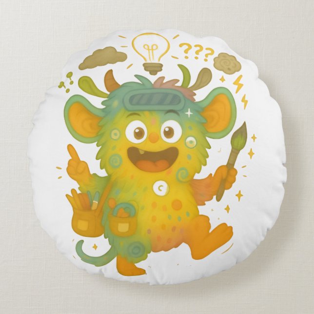 Wirrwuschel Kissen – Das große ADHS-Mischmonster v Round Pillow (Front)