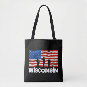 Wisconsin American Flag Tote Bag Canvas Tote Xmas