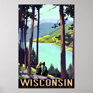 Wisconsin Badger State Boy and Girl Travel Poster