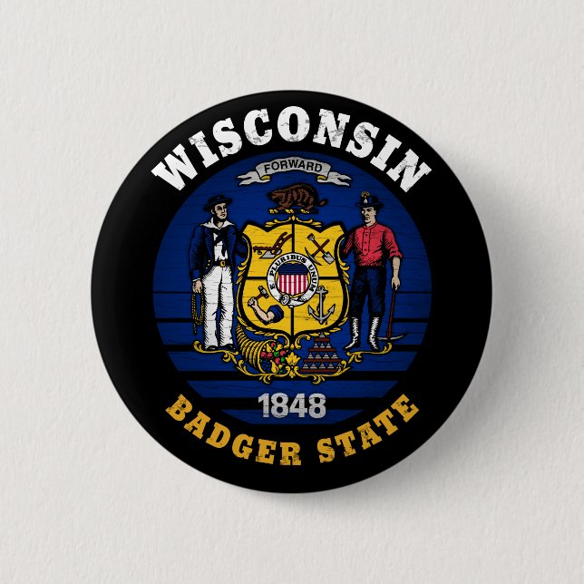 WISCONSIN BADGER STATE FLAG 2 INCH ROUND BUTTON (Front)
