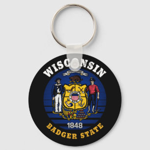 WISCONSIN BADGER STATE FLAG KEYCHAIN