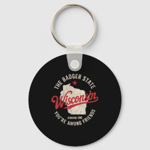 Wisconsin Badger State Retro Star Men Women Kids B Keychain