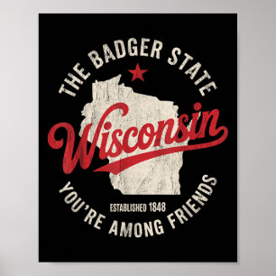 Wisconsin Badger State Retro Star Men Women Kids B Poster