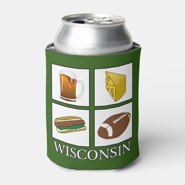 Wisconsin Beer Cheese Brats Football Can Cooler (Can Front)