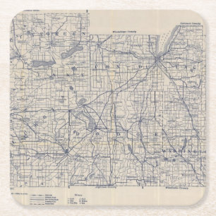 Wisconsin Bicycle Road Map 4 Square Paper Coaster