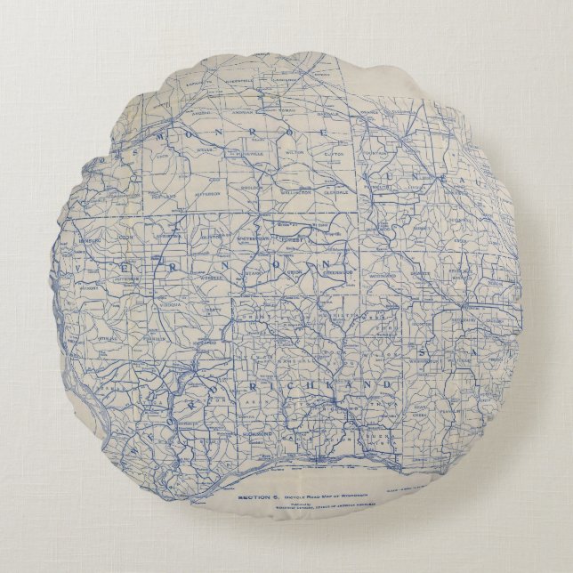 Wisconsin Bicycle Road Map Round Pillow (Front)