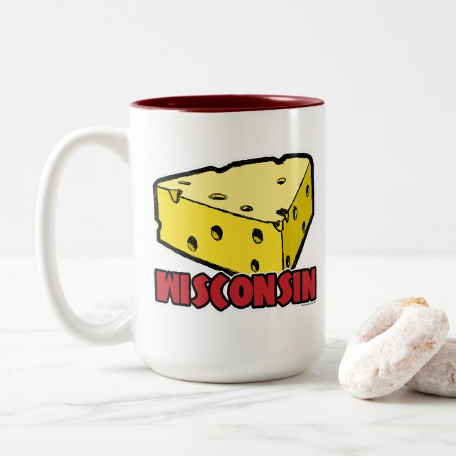 Wisconsin Cheese Wedge Two-Tone Coffee Mug (With Donut)