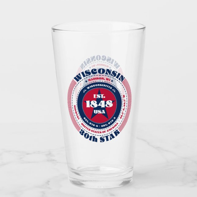 Wisconsin Circular Typography Design Glass (Front)