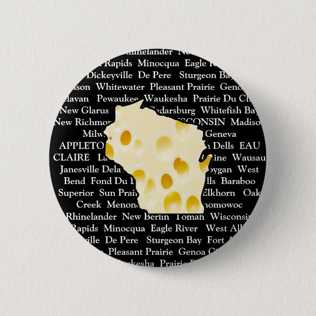 Wisconsin Cities Cheese Head Button (Front)