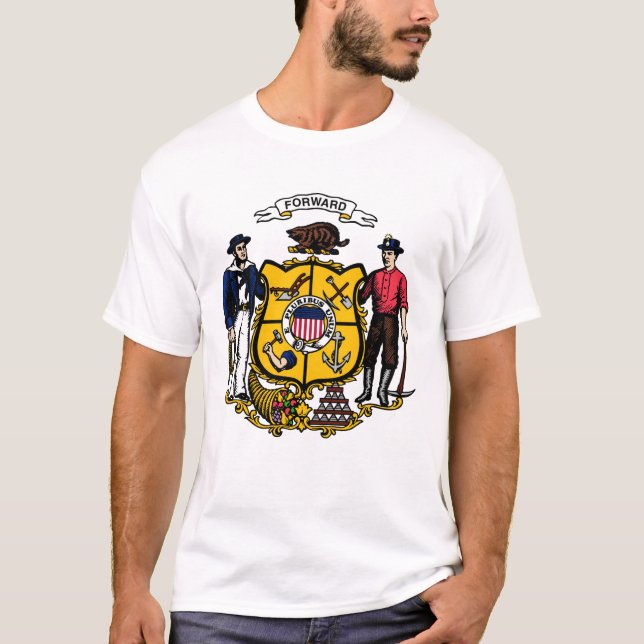 Wisconsin coat of arms, American T-Shirt (Front)
