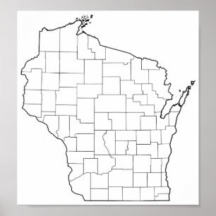 Wisconsin Counties Blank Outline Map Poster