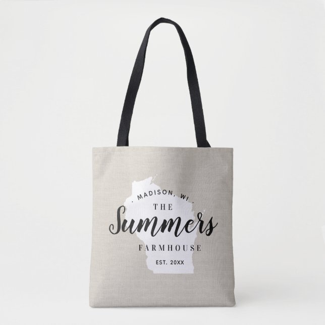 Wisconsin Family Monogram State Tote Bag (Front)