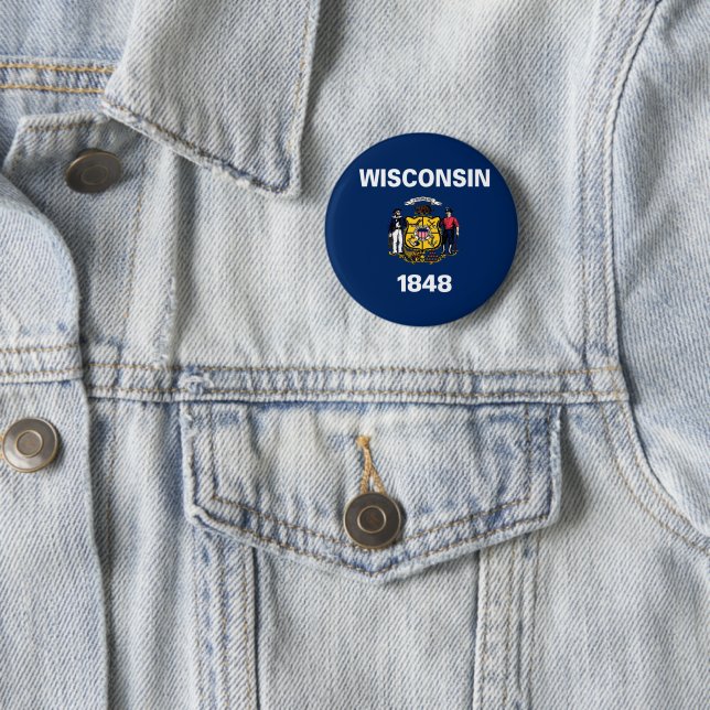 Wisconsin flag 2 inch round button (In Situ)