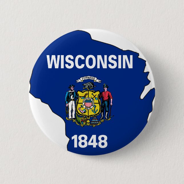 Wisconsin Flag Map 2 Inch Round Button (Front)