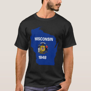Wisconsin Flag Map, WI State Symbol Men Unisex TDZ T-Shirt