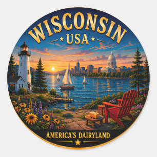 Wisconsin Great Lakes Adventure 🟡 Classic Round Sticker