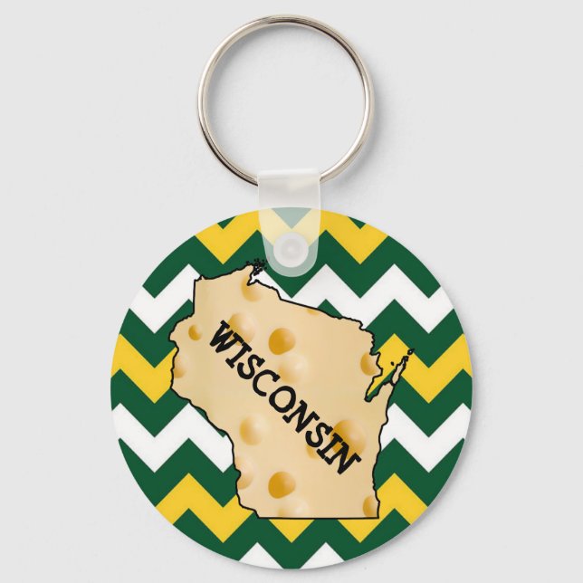 Wisconsin Green and Gold Football Cheesehead Keychain (Front)