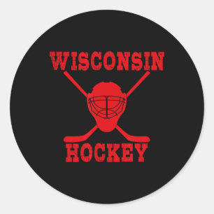 Wisconsin Hockey Merch Wisconsin Hockey Black Uni Classic Round Sticker
