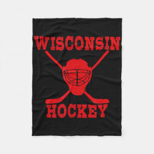 Wisconsin Hockey Merch Wisconsin Hockey Black Uni Fleece Blanket