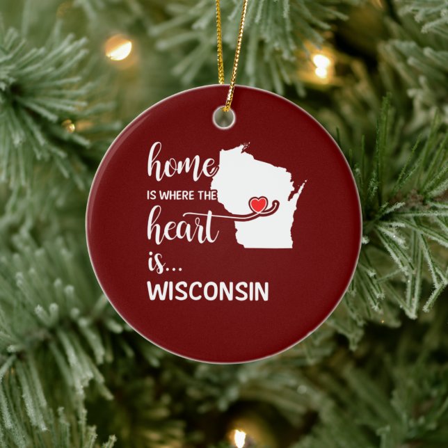 Wisconsin home is where the heart is ceramic ornament (Tree)
