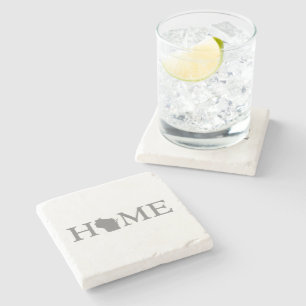 Wisconsin Home State Map Shaped Letter Word Art Stone Coaster