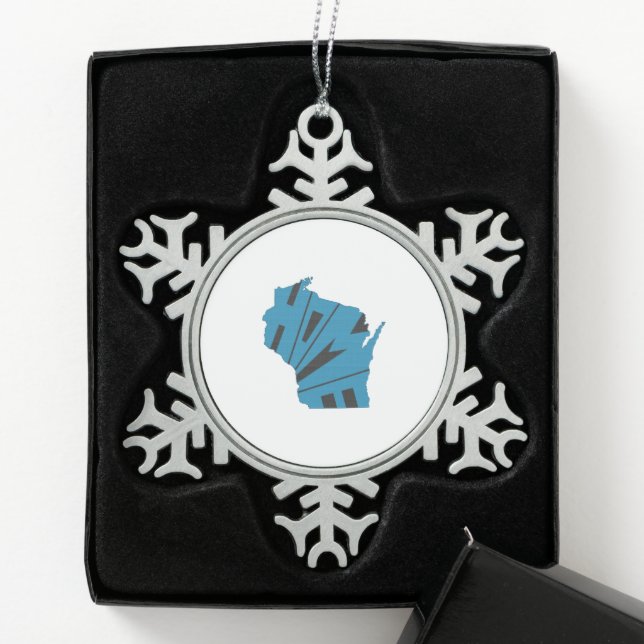 Wisconsin Home State Snowflake Pewter Christmas Ornament (Box)