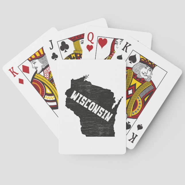 Wisconsin Home Vintage Distressed Map Silhouette Playing Cards (Back)