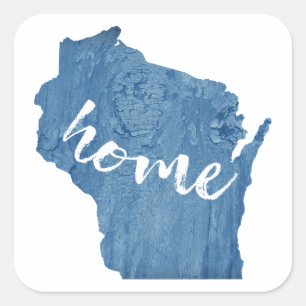 Wisconsin Home Wood Grain Square Sticker
