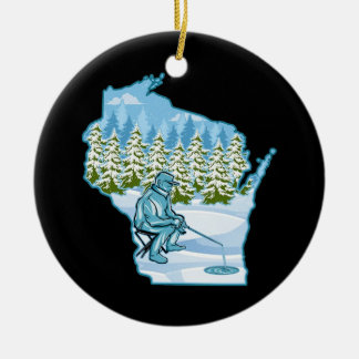 Wisconsin Ice Fishing State Ceramic Ornament