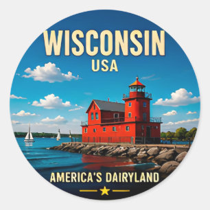 Wisconsin Lake Michigan Travel Destination 🟡 Classic Round Sticker