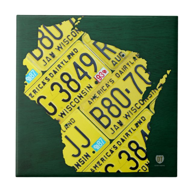 Wisconsin License Plate Map Ceramic Tile (Front)