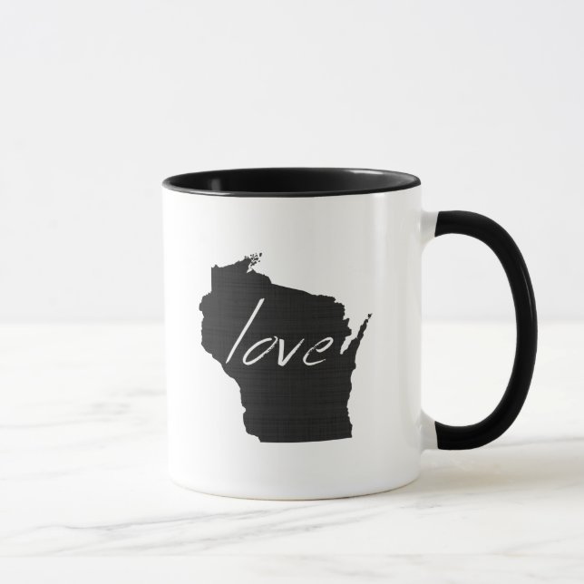 Wisconsin Love State Map Shaped Black Chalkboard Mug (Right)