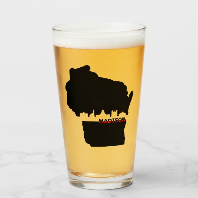 Wisconsin Madison Skyline Theme Beer Glass (Front Filled)