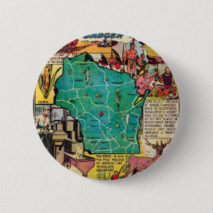 Wisconsin Map and Facts 2 Inch Round Button