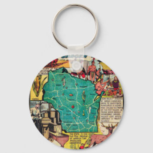 Wisconsin Map and Facts Keychain