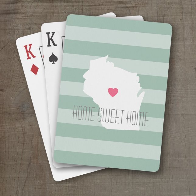 Wisconsin Map Home State Love with Custom Heart Playing Cards (Personalized Playing Cards with a State Map, Movable Heart and Name)