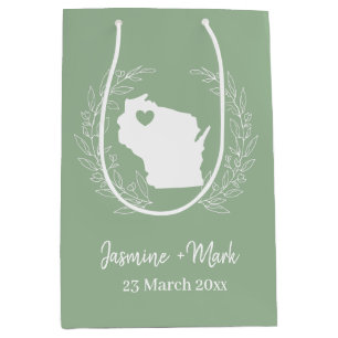 Wisconsin map personalize wedding favours medium gift bag