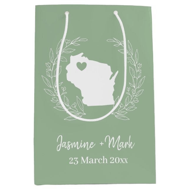Wisconsin map personalize wedding favours medium gift bag (Front)