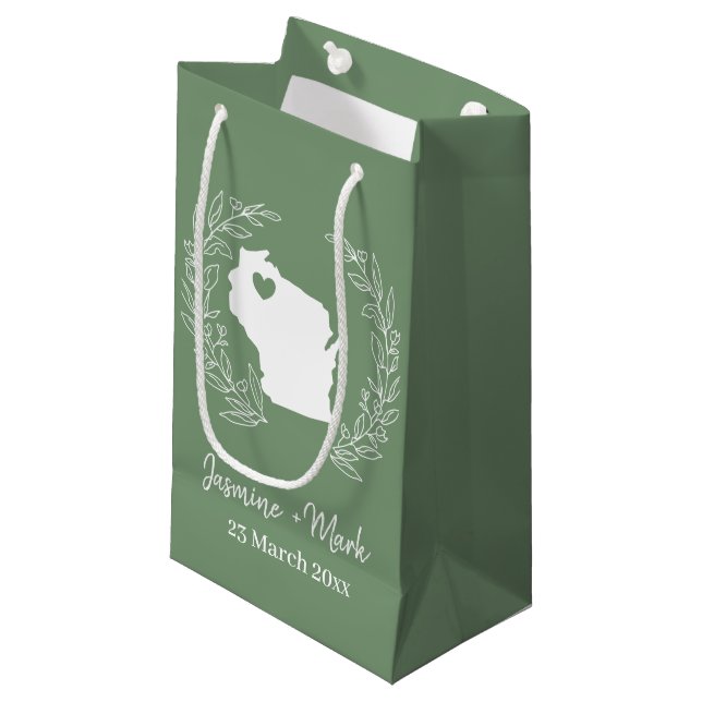 Wisconsin map personalize wedding favours  small gift bag (Front Angled)
