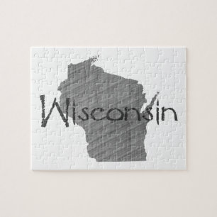 Wisconsin Map Shaped Old Grey Chalkboard Name Jigsaw Puzzle